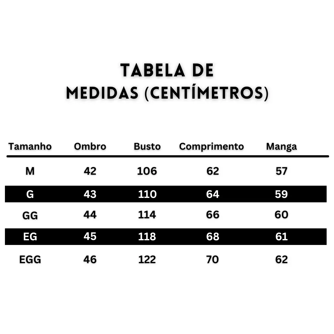 Tabela de medidas Suéter Masculino Virtus Street Winter